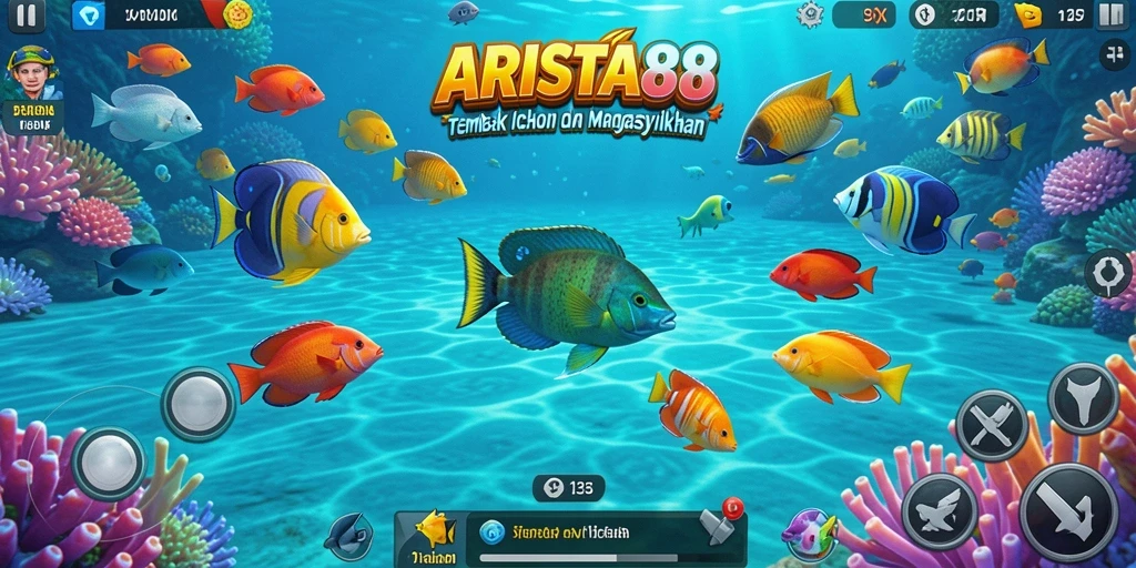 Tampilan screenshot gameplay ARISTA88 dengan aksi menembak ikan yang seru.