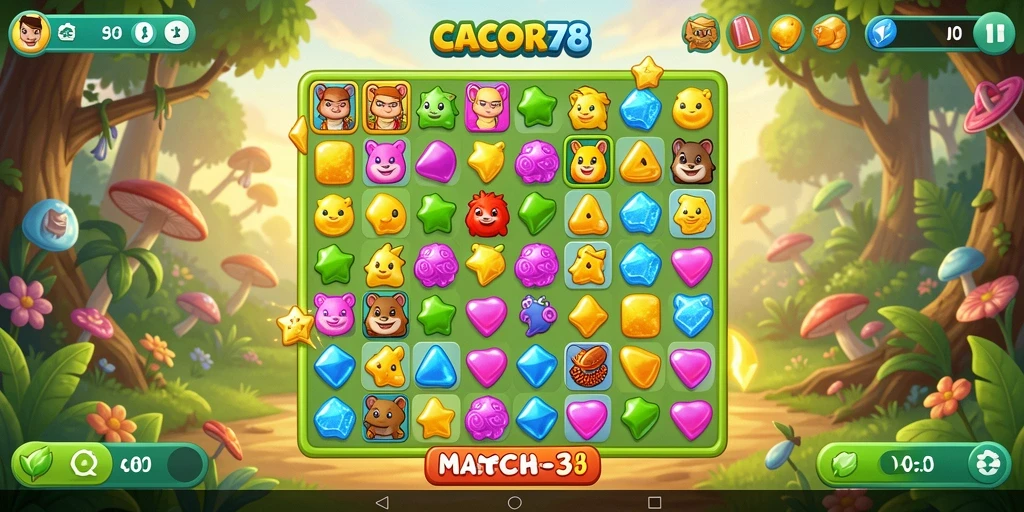 Tampilan gameplay seru dalam CACOR78 yang penuh warna.
