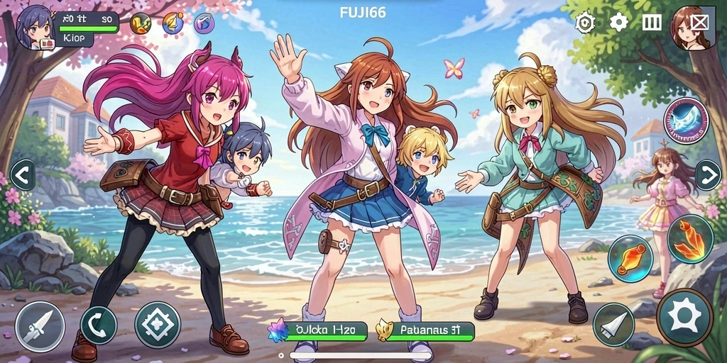 Screenshot gameplay FUJI66 menampilkan karakter anime dalam petualangan epik.
