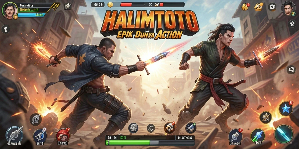 Screenshot gameplay HALIMTOTO menampilkan aksi mendebarkan di arena pertarungan.