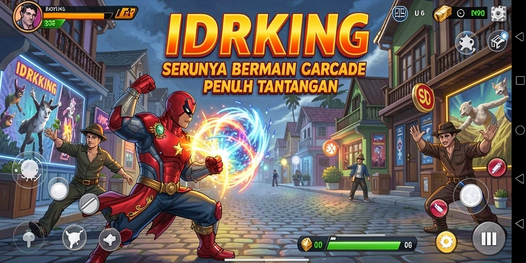Screenshot utama IDRKING menampilkan aksi seru dalam gameplay Arcade.