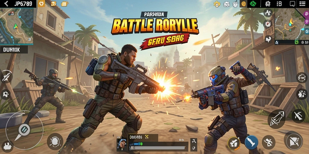 Tangkapan layar utama JP6789 menampilkan aksi seru dalam pertarungan Battle Royale.