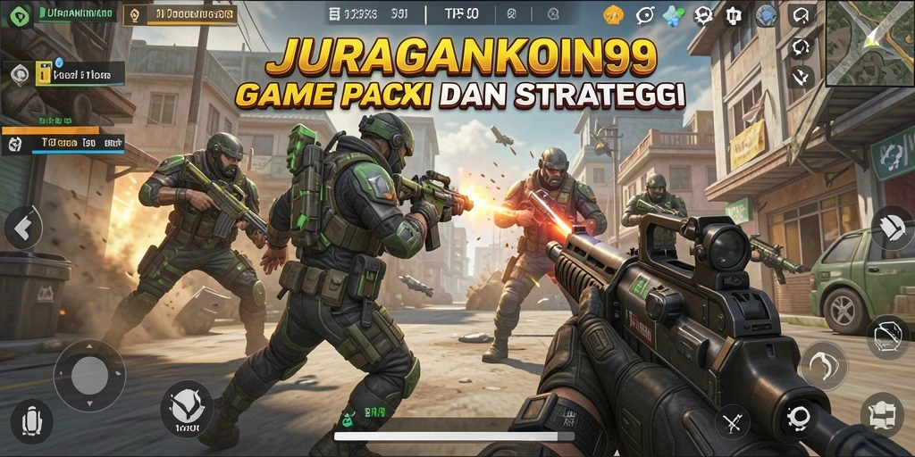 Screenshot utama JURAGANKOIN99 menampilkan aksi seru dalam gameplay TPS.