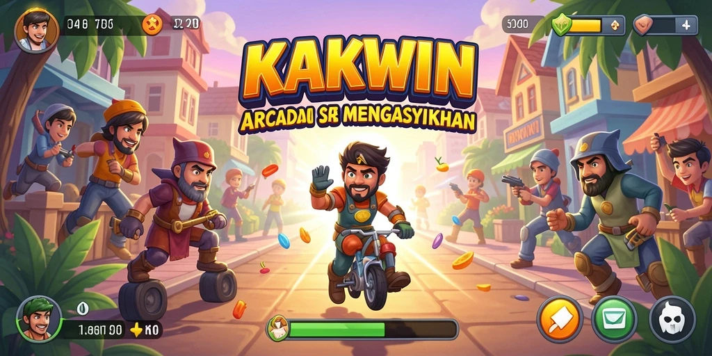 Tampilan screenshot utama KAKWIN menampilkan gameplay Arcade yang menarik.