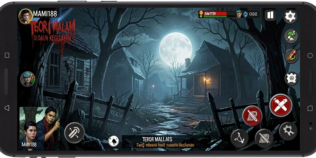 Screenshot gameplay MAMI188 menampilkan suasana menakutkan dan ketegangan yang mendalam.