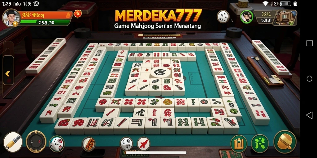 Tampilan gameplay seru MERDEKA777 saat menyusun ubin Mahjong.
