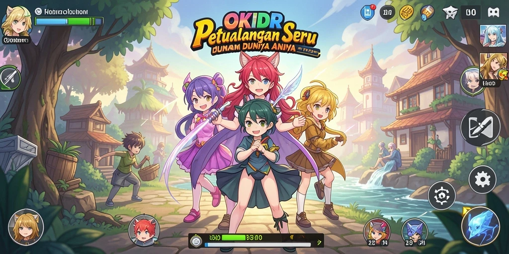 Tangkapan layar dari permainan OKIDR dengan karakter anime yang dinamis.