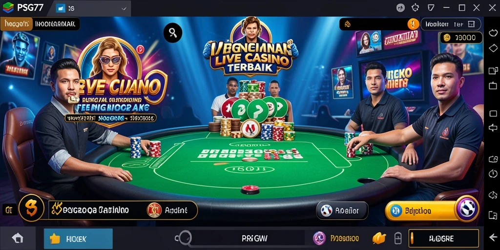 Screenshot gameplay PSG77 yang menampilkan dealer langsung dan suasana kasino.