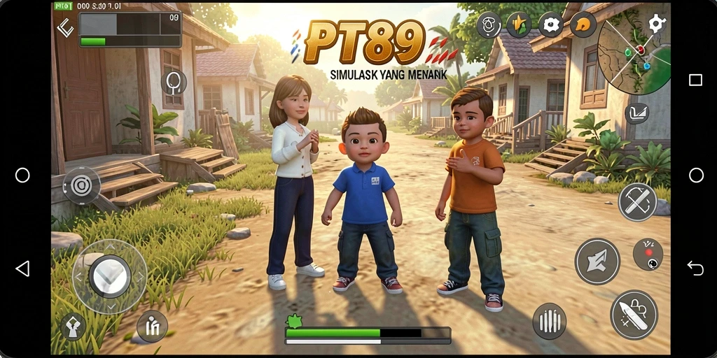 Screenshot gameplay PT89 yang menampilkan aktivitas simulasi kehidupan.