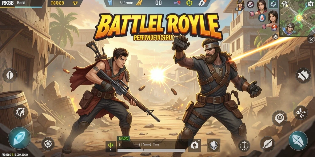 Screenshot RK88 menampilkan aksi pertarungan seru dalam Battle Royale.