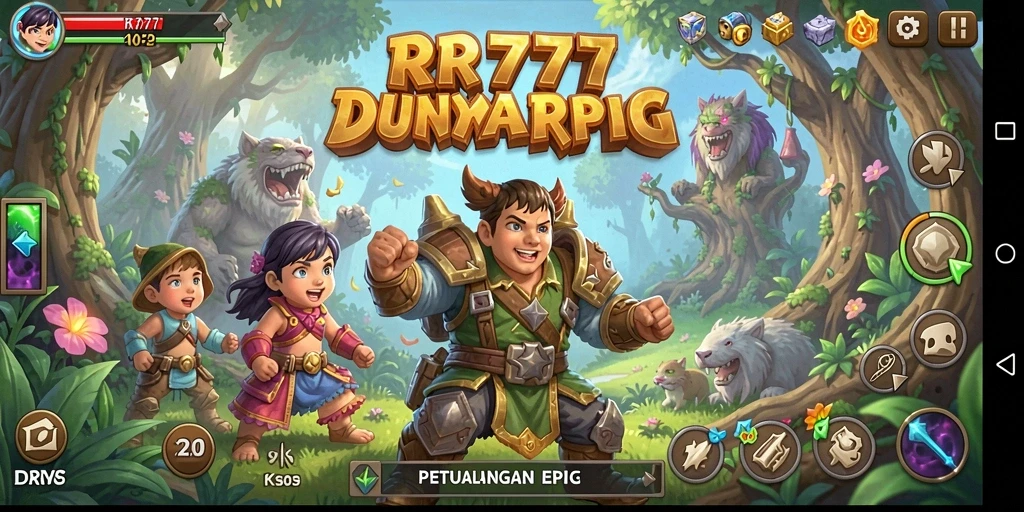 Tampilan gameplay mendebarkan dari RR777 dalam dunia RPG yang luas.
