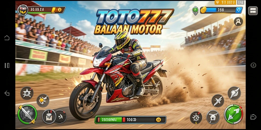 Tampilan gameplay TOTO777 saat balapan dengan motor cepat.